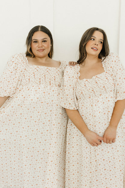 Melody Maxi Dress with Pleats and Bow Detail in Ivory Floral- Bump Friendly & Inclusive Sizing (S-3XL)