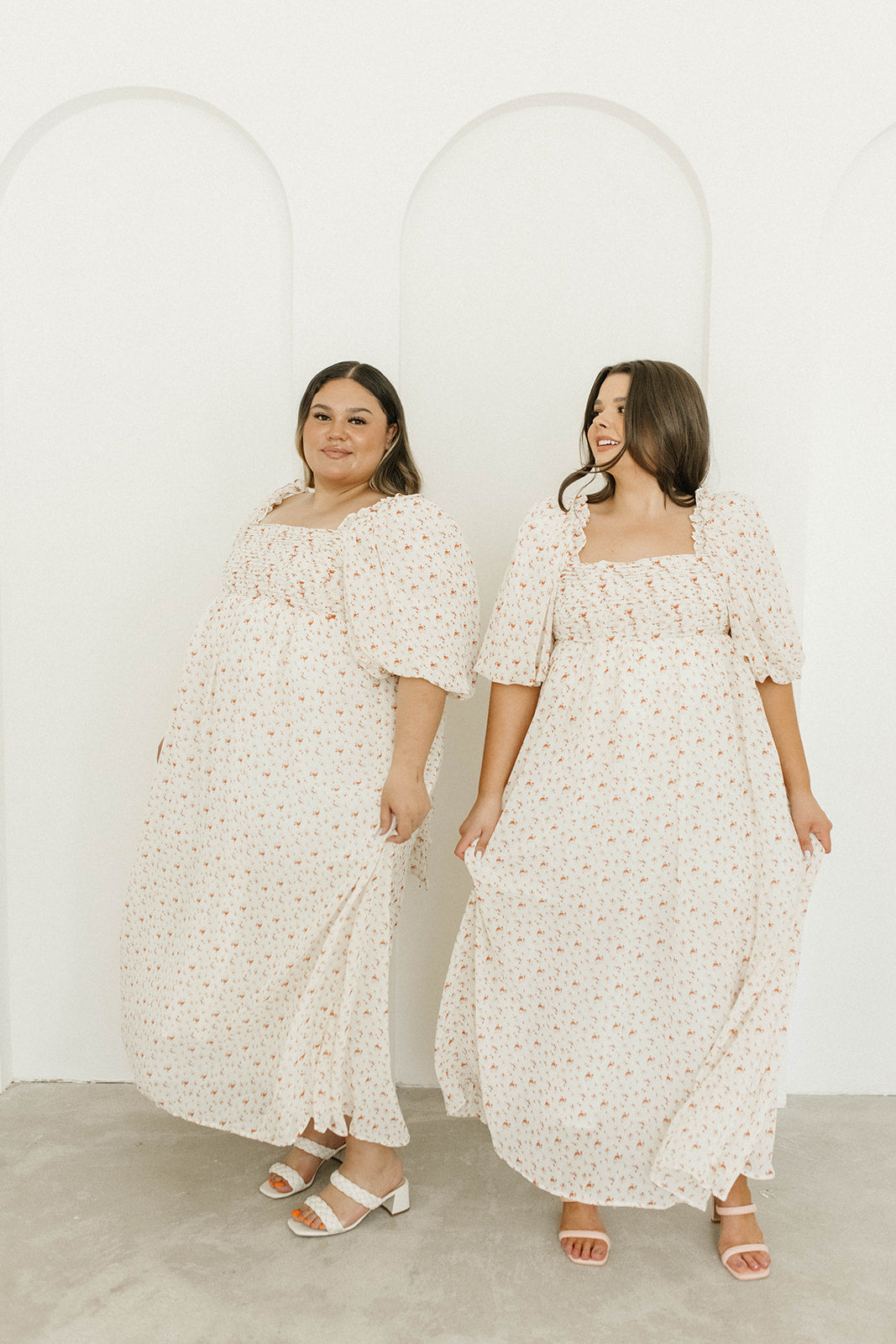 Melody Maxi Dress with Pleats and Bow Detail in Ivory Floral- Bump Friendly & Inclusive Sizing (S-3XL)