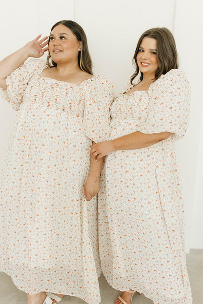 Melody Maxi Dress with Pleats and Bow Detail in Ivory Floral- Bump Friendly & Inclusive Sizing (S-3XL)