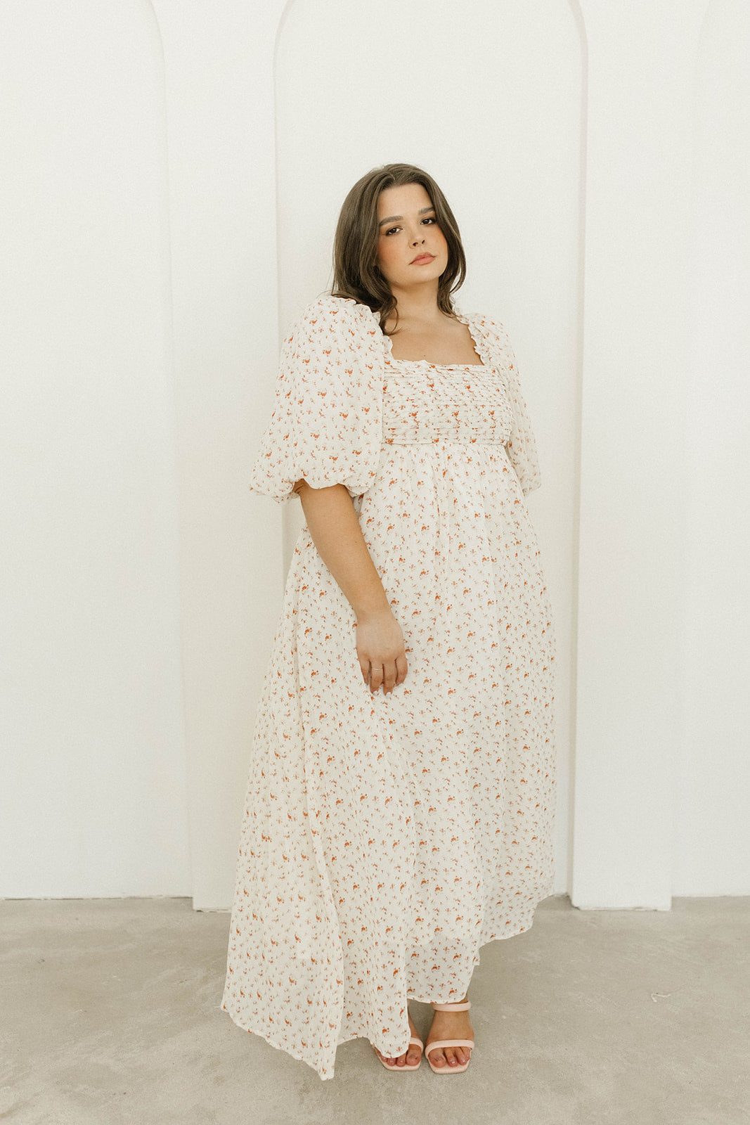 Melody Maxi Dress with Pleats and Bow Detail in Ivory Floral- Bump Friendly & Inclusive Sizing (S-3XL)