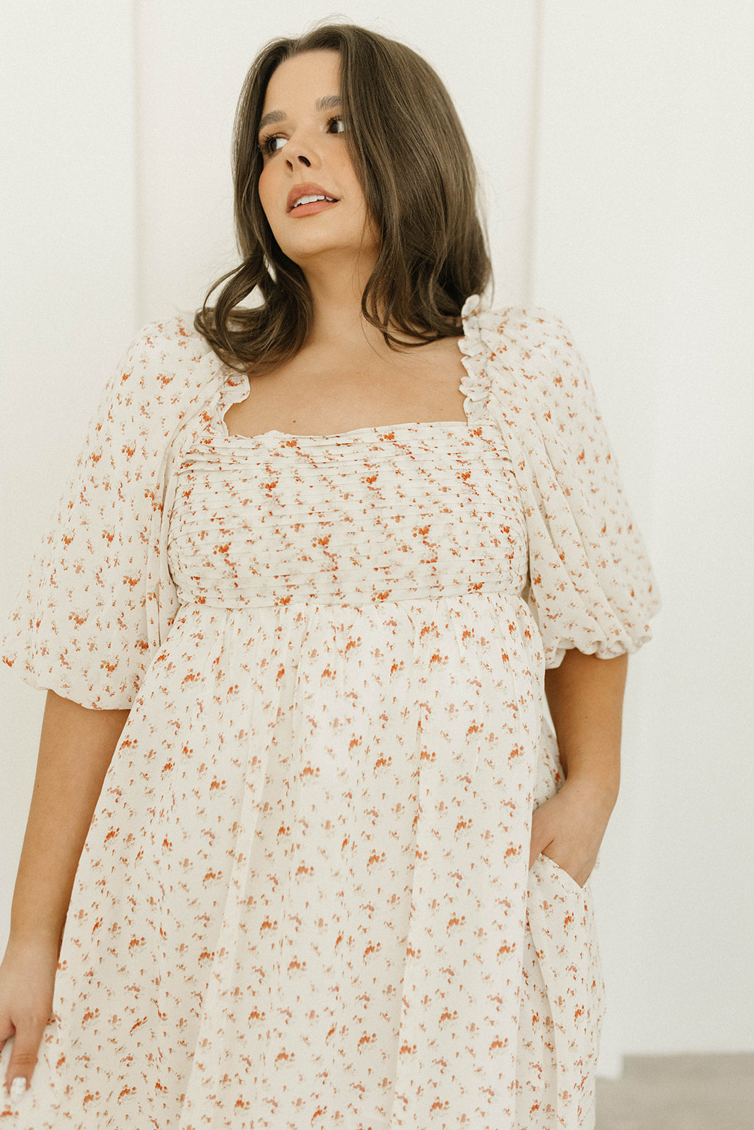 Melody Maxi Dress with Pleats and Bow Detail in Ivory Floral- Bump Friendly & Inclusive Sizing (S-3XL)