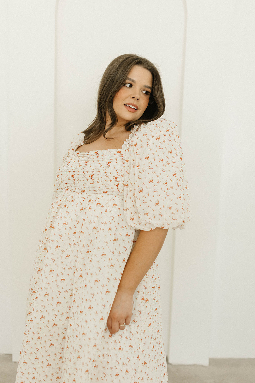 Melody Maxi Dress with Pleats and Bow Detail in Ivory Floral- Bump Friendly & Inclusive Sizing (S-3XL)