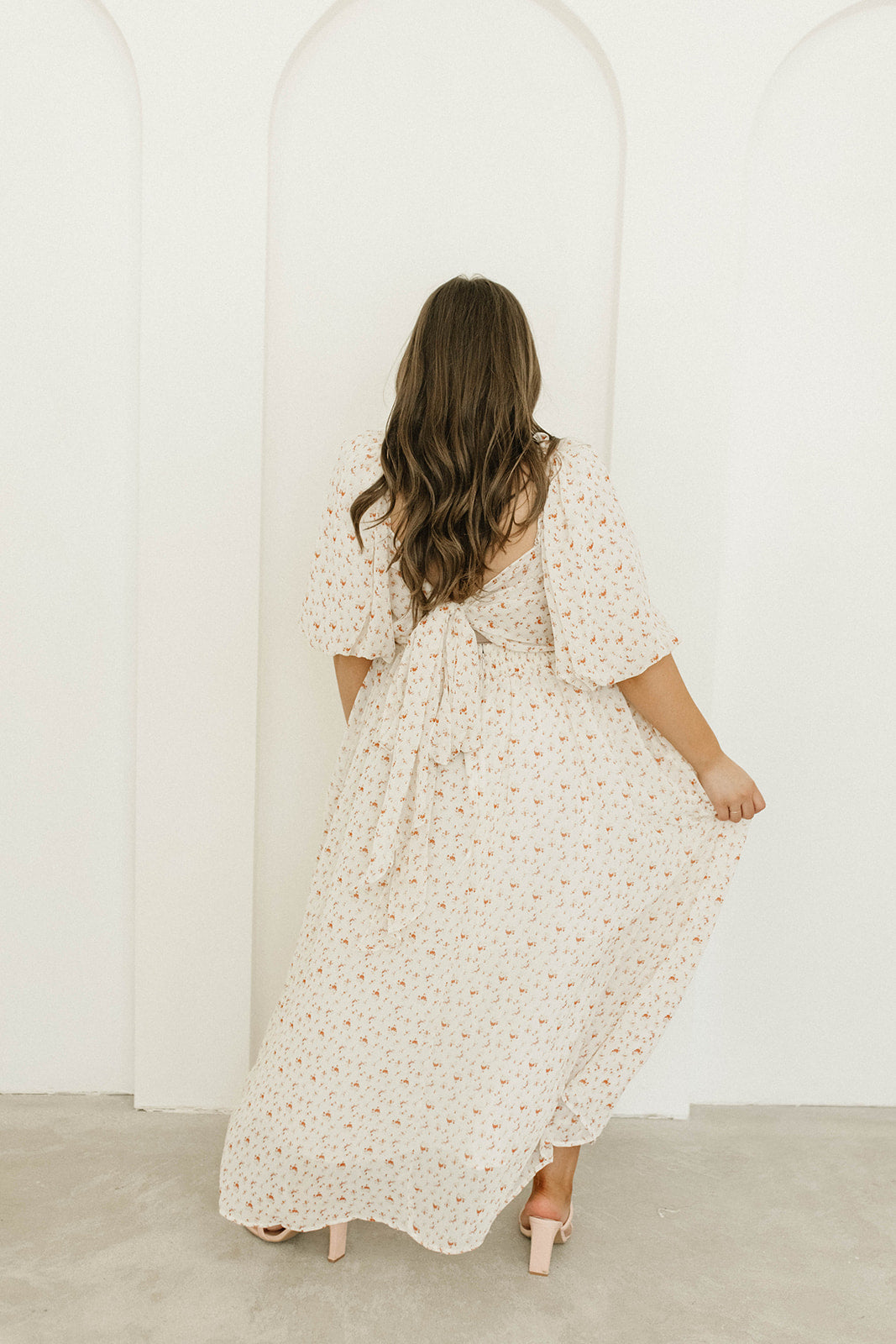 Melody Maxi Dress with Pleats and Bow Detail in Ivory Floral- Bump Friendly & Inclusive Sizing (S-3XL)