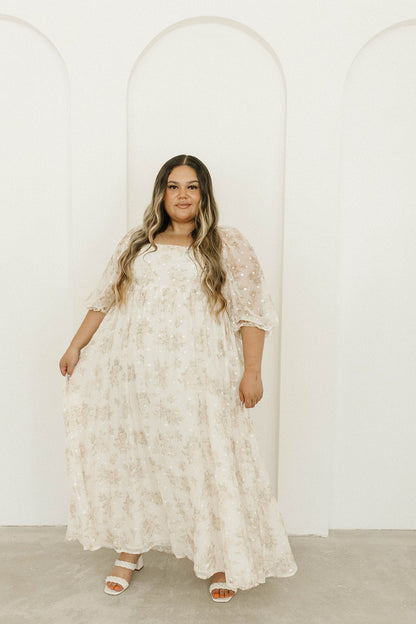 Mona Maxi Dress with Smocking in Cream Floral - Bump Friendly & Inclusive Sizing (S-3XL)