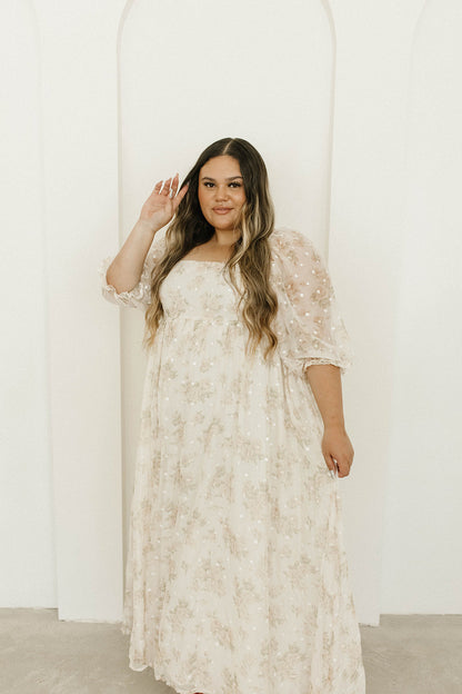 Mona Maxi Dress with Smocking in Cream Floral - Bump Friendly & Inclusive Sizing (S-3XL)