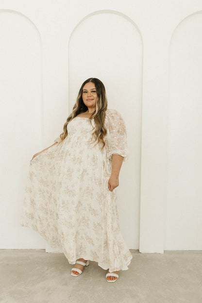 Mona Maxi Dress with Smocking in Cream Floral - Bump Friendly & Inclusive Sizing (S-3XL)