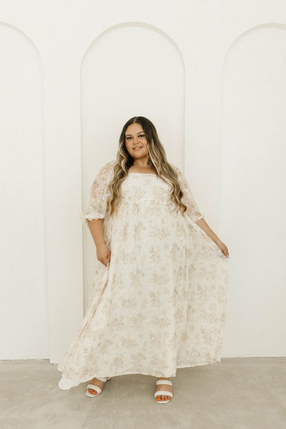 Mona Maxi Dress with Smocking in Cream Floral - Bump Friendly & Inclusive Sizing (S-3XL)