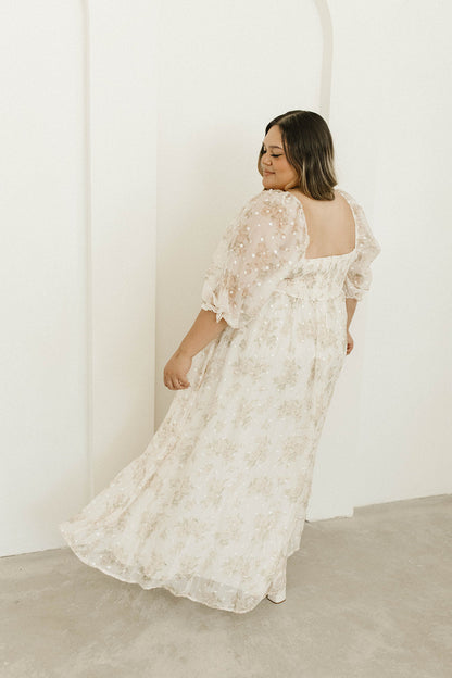 Mona Maxi Dress with Smocking in Cream Floral - Bump Friendly & Inclusive Sizing (S-3XL)