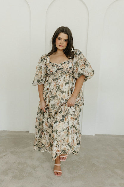 Harlow Maxi Dress in Champagne Floral - Bump Friendly & Inclusive Sizing (S-3XL)