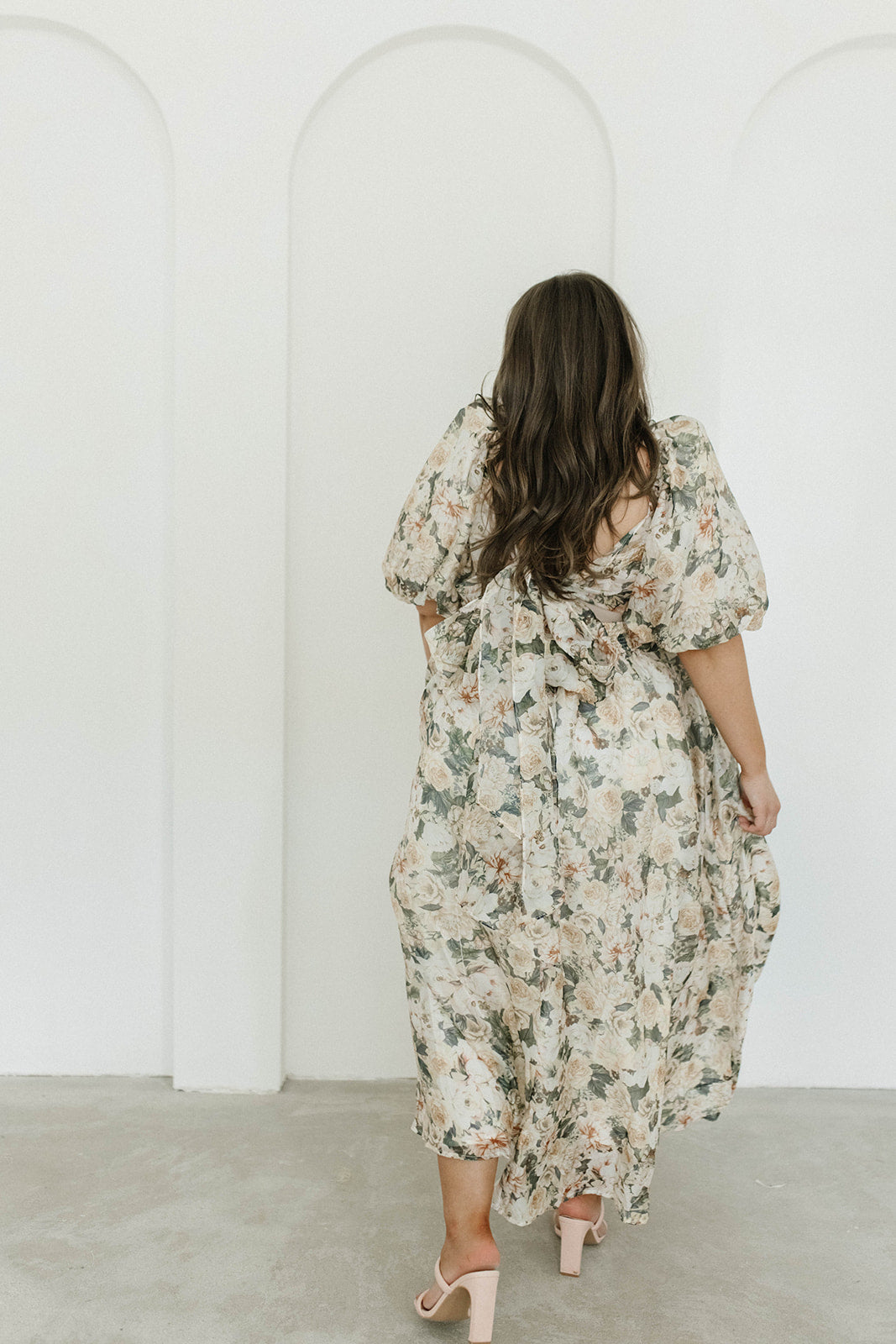 Melody Maxi Dress with Pleats and Bow Detail in Champagne Floral - Bump Friendly & Inclusive Sizing (S-3XL)