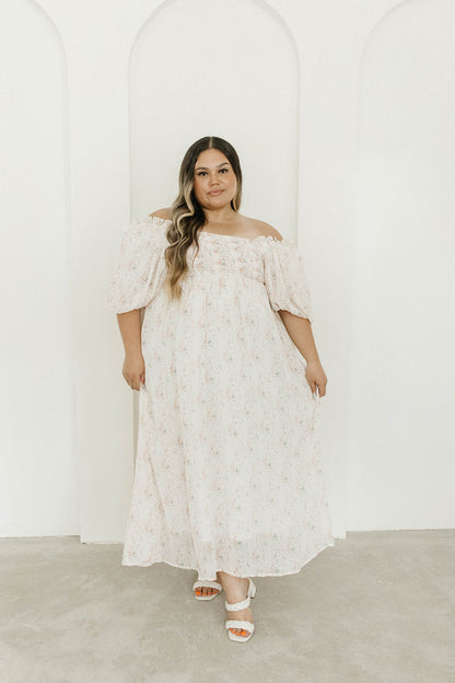 Melody Maxi Dress with Pleats and Bow Detail in Blush Floral - Bump Friendly & Inclusive Sizing (S-3XL)