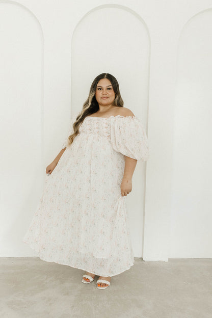 Melody Maxi Dress with Pleats and Bow Detail in Blush Floral - Bump Friendly & Inclusive Sizing (S-3XL)