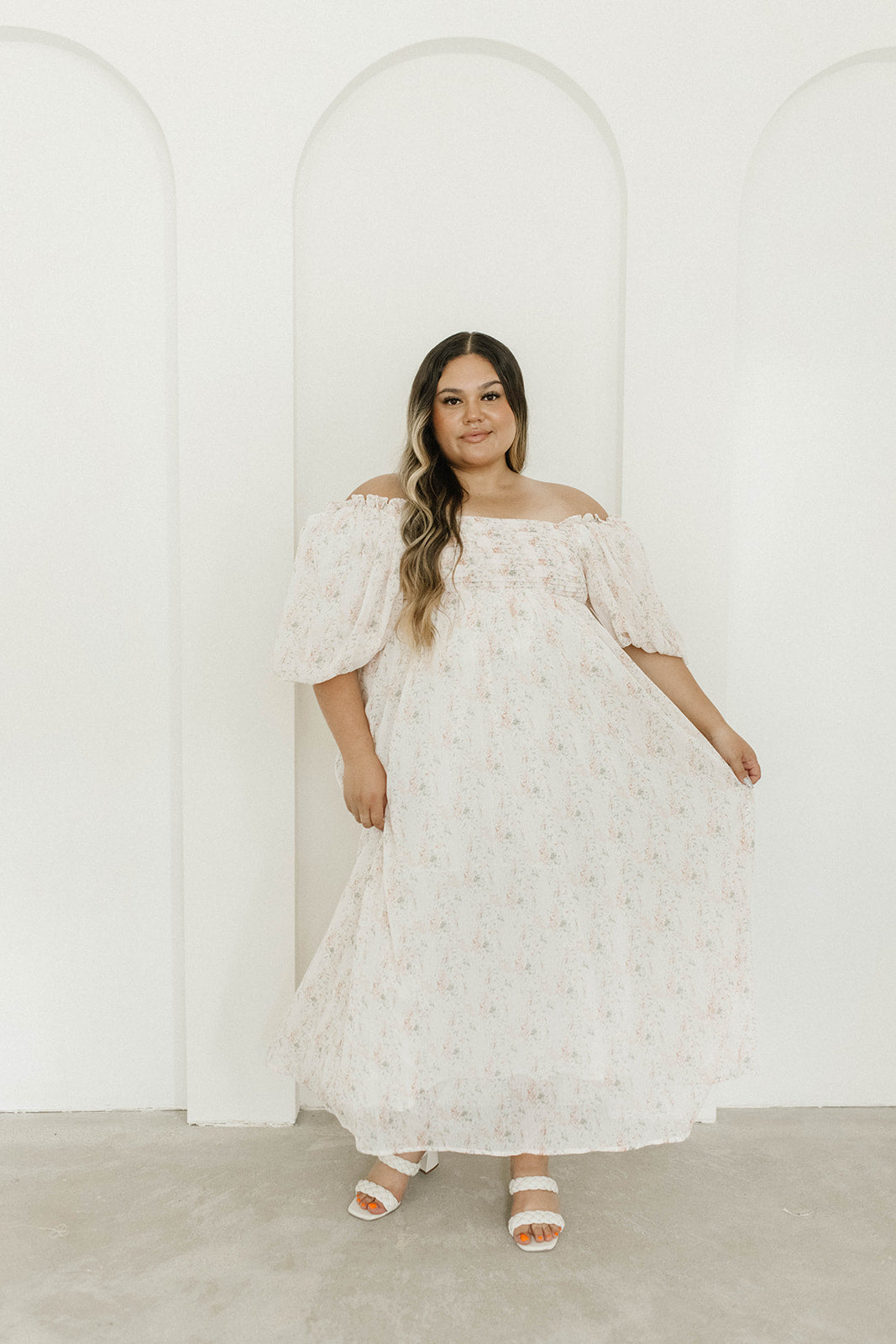 Melody Maxi Dress with Pleats and Bow Detail in Blush Floral - Bump Friendly & Inclusive Sizing (S-3XL)