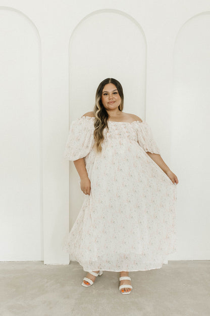 Melody Maxi Dress with Pleats and Bow Detail in Blush Floral - Bump Friendly & Inclusive Sizing (S-3XL)