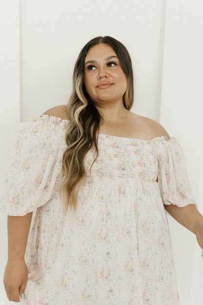 Melody Maxi Dress with Pleats and Bow Detail in Blush Floral - Bump Friendly & Inclusive Sizing (S-3XL)