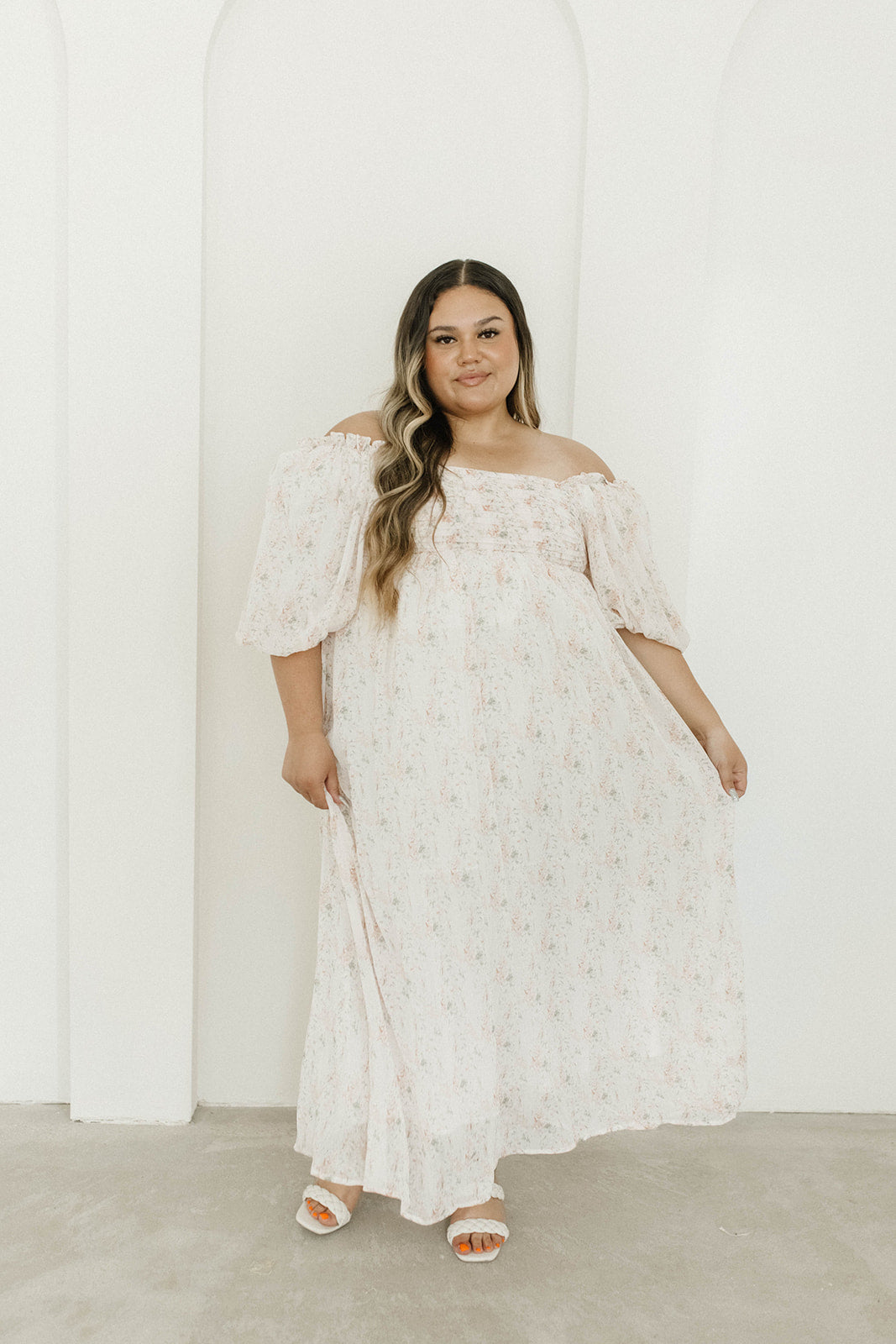 Melody Maxi Dress with Pleats and Bow Detail in Blush Floral - Bump Friendly & Inclusive Sizing (S-3XL)