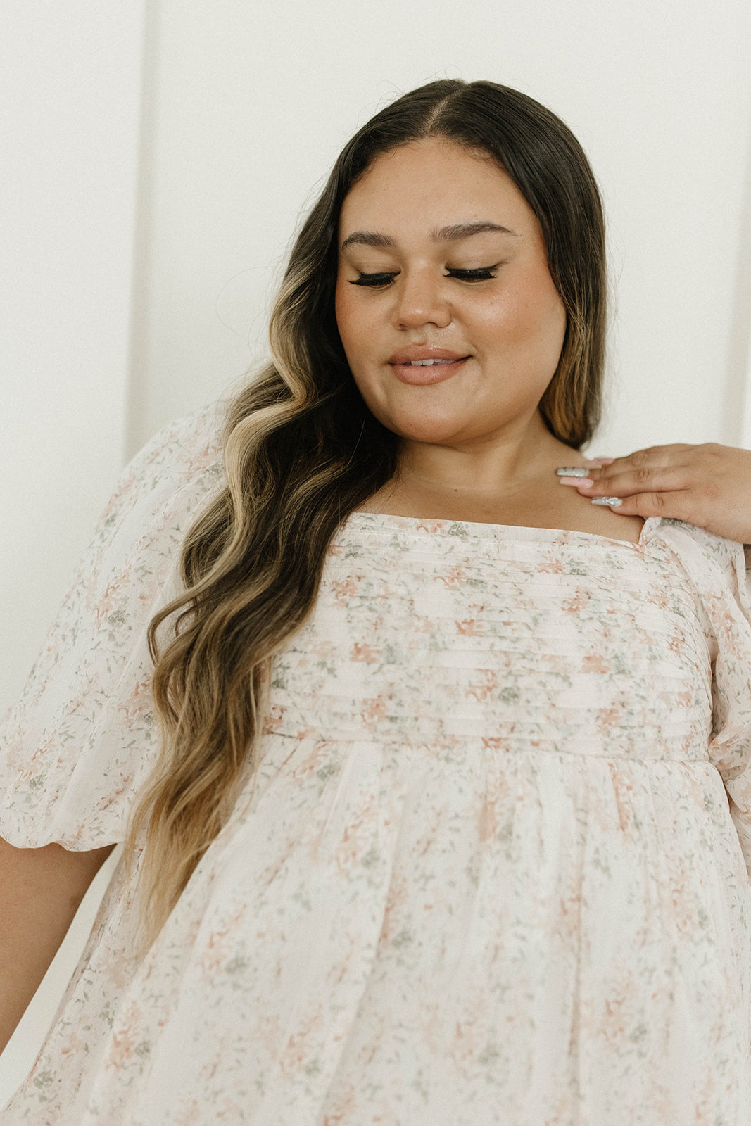 Melody Maxi Dress with Pleats and Bow Detail in Blush Floral - Bump Friendly & Inclusive Sizing (S-3XL)