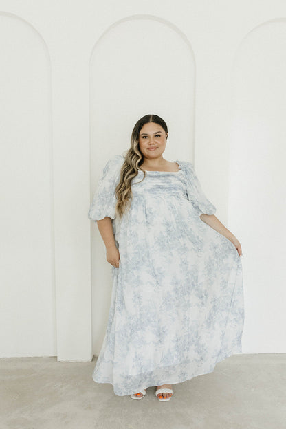 Melody Maxi Dress with Pleats and Bow Detail in Blue Floral - Bump Friendly & Inclusive Sizing (S-3XL) Restocking Early August