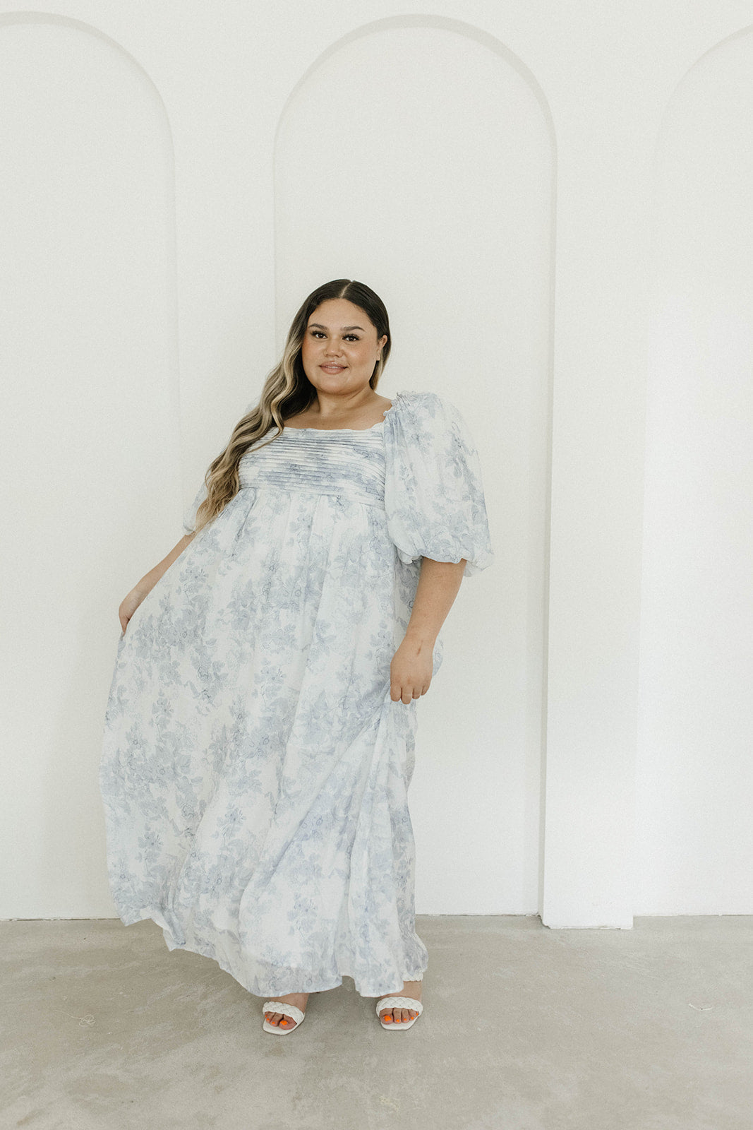 Melody Maxi Dress with Pleats and Bow Detail in Blue Floral - Bump Friendly & Inclusive Sizing (S-3XL) Restocking Early August