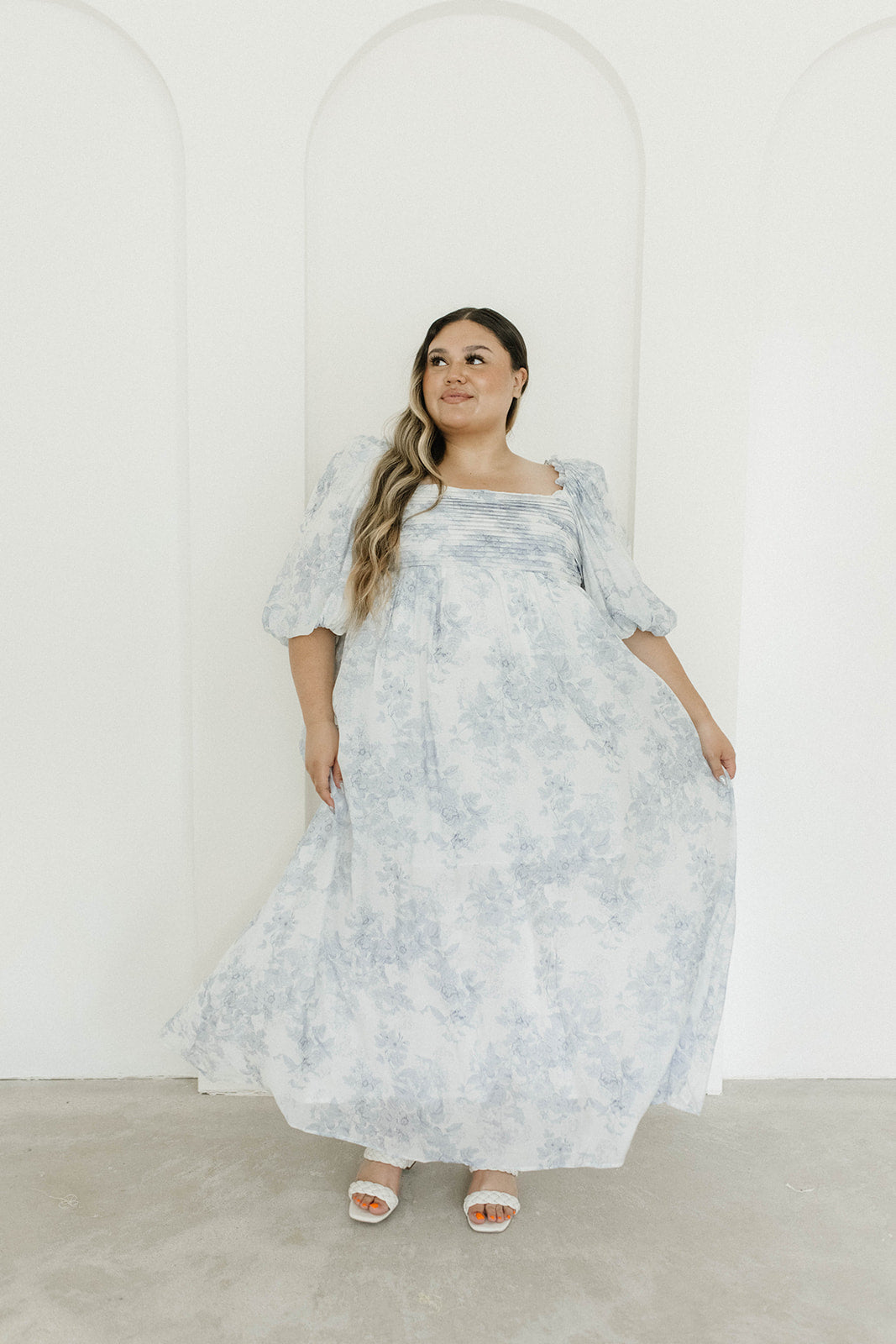 Melody Maxi Dress with Pleats and Bow Detail in Blue Floral - Bump Friendly & Inclusive Sizing (S-3XL) Restocking Early August