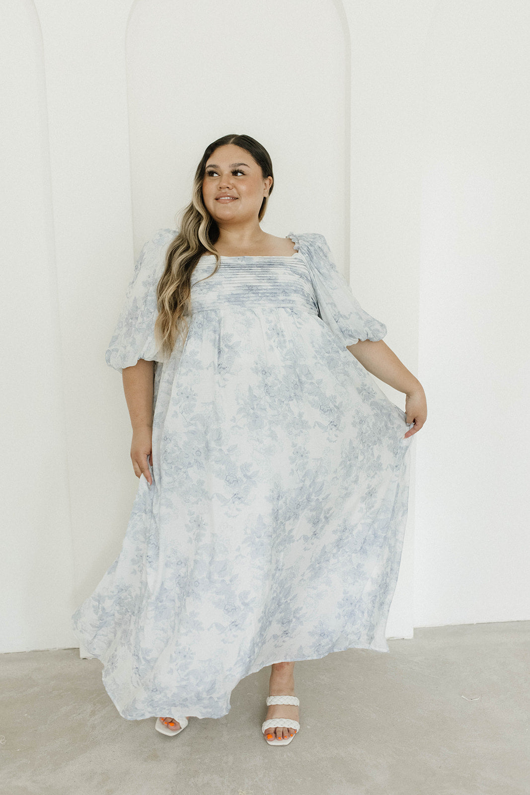 Melody Maxi Dress with Pleats and Bow Detail in Blue Floral - Bump Friendly & Inclusive Sizing (S-3XL) Restocking Early August