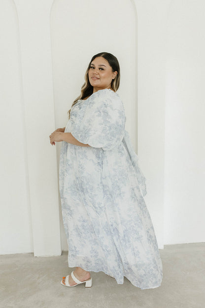 Melody Maxi Dress with Pleats and Bow Detail in Blue Floral - Bump Friendly & Inclusive Sizing (S-3XL) Restocking Early August