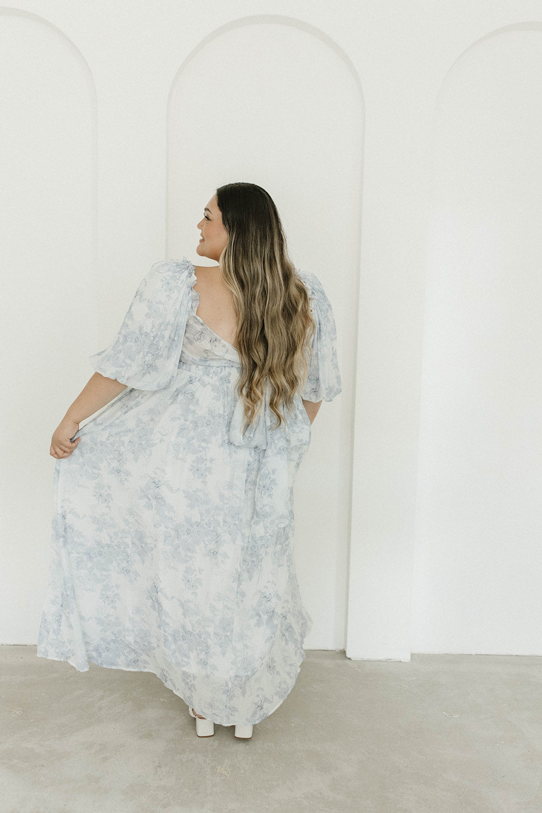 Melody Maxi Dress with Pleats and Bow Detail in Blue Floral - Bump Friendly & Inclusive Sizing (S-3XL) Restocking Early August