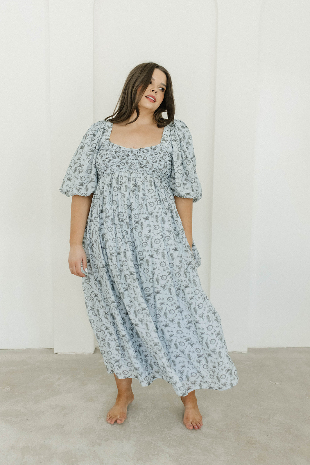 Harlow Maxi Dress in Blue Vintage Tea - Bump Friendly & Inclusive Sizing (S-3XL)