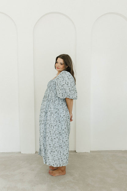 Harlow Maxi Dress in Blue Vintage Tea - Bump Friendly & Inclusive Sizing (S-3XL)