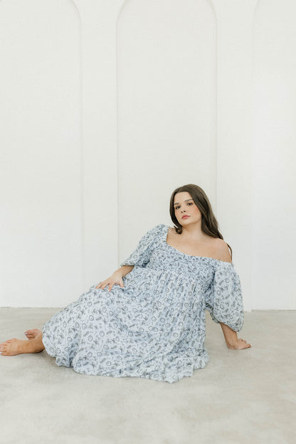 Harlow Maxi Dress in Blue Vintage Tea - Bump Friendly & Inclusive Sizing (S-3XL)