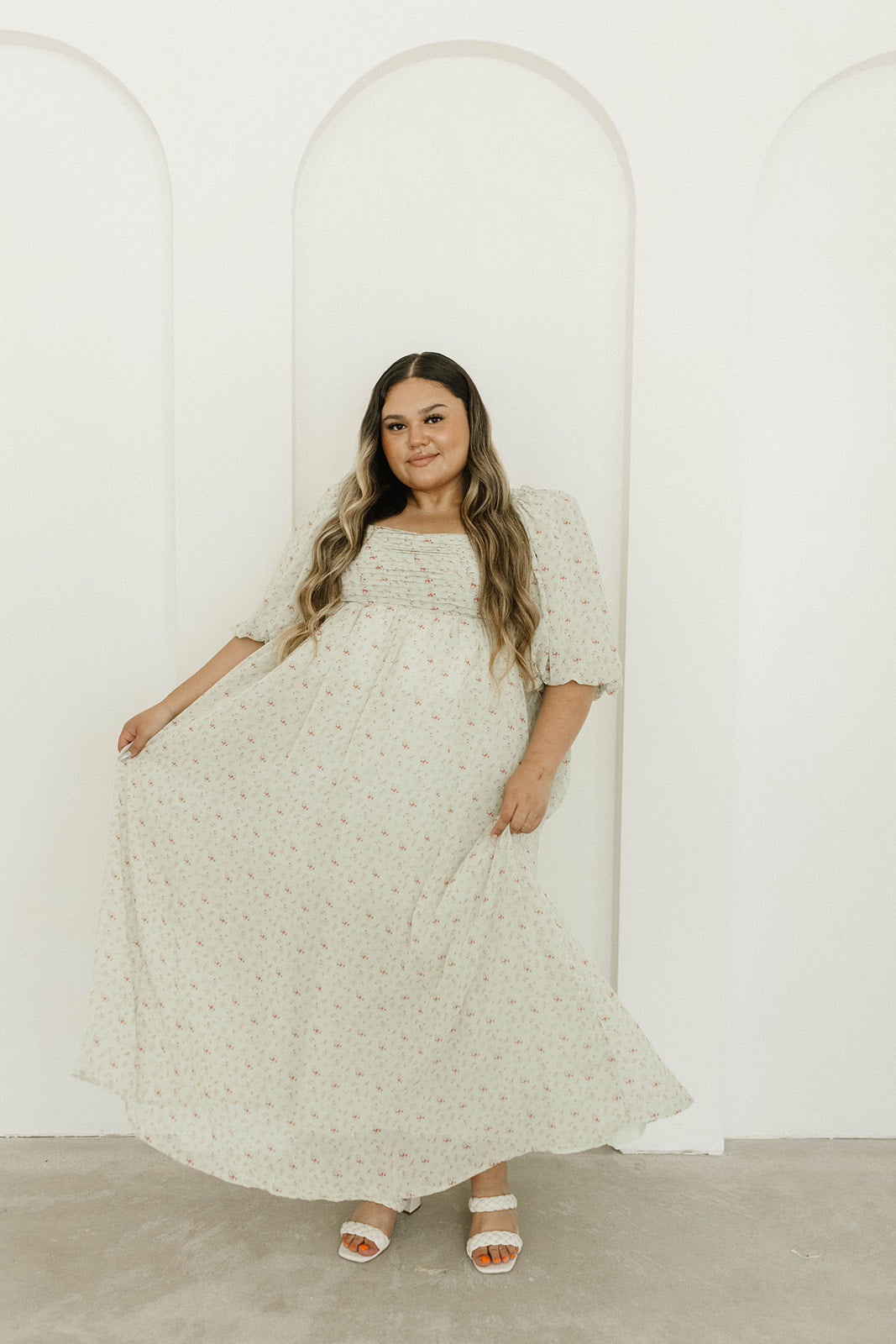 Melody Maxi Dress with Pleats and Bow Detail in Mint Floral - Bump Friendly & Inclusive Sizing (S-3XL)