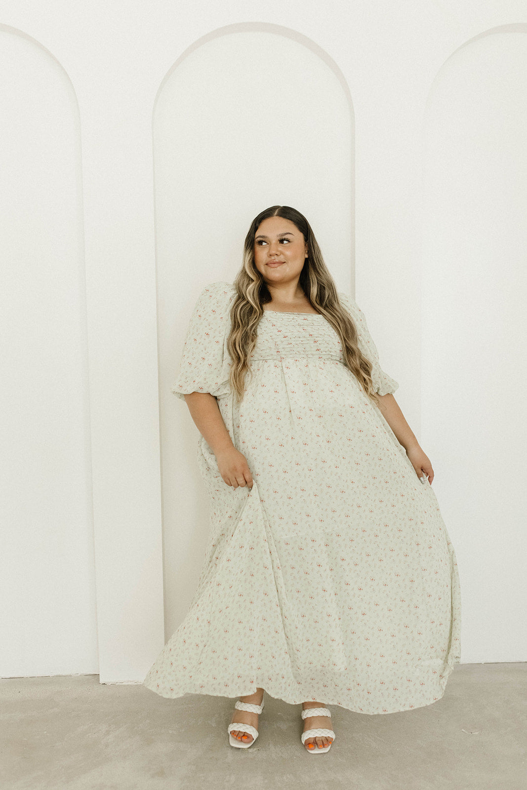 Melody Maxi Dress with Pleats and Bow Detail in Mint Floral - Bump Friendly & Inclusive Sizing (S-3XL)