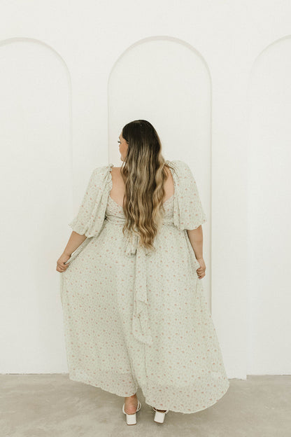 Melody Maxi Dress with Pleats and Bow Detail in Mint Floral - Bump Friendly & Inclusive Sizing (S-3XL)