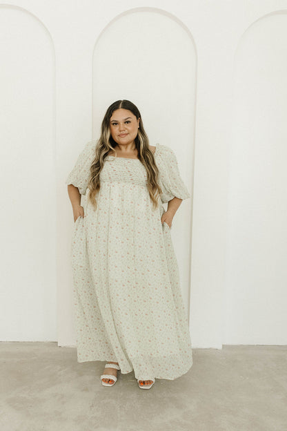 Melody Maxi Dress with Pleats and Bow Detail in Mint Floral - Bump Friendly & Inclusive Sizing (S-3XL)