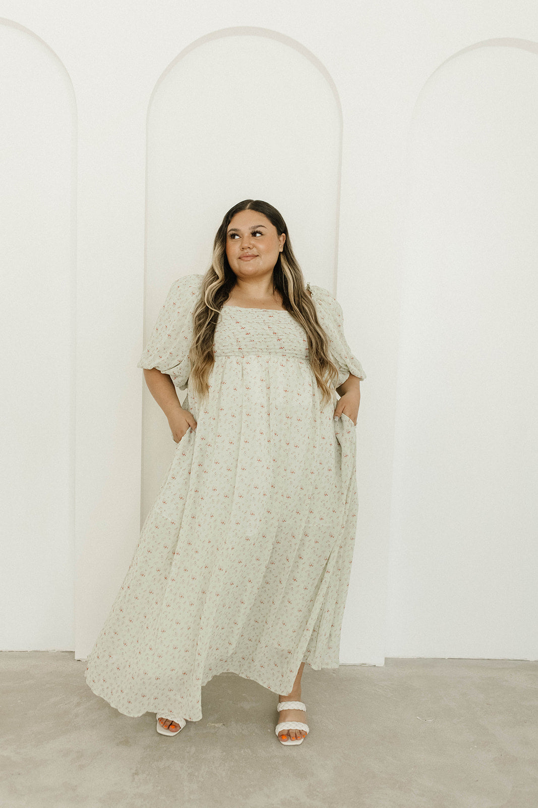 Melody Maxi Dress with Pleats and Bow Detail in Mint Floral - Bump Friendly & Inclusive Sizing (S-3XL)