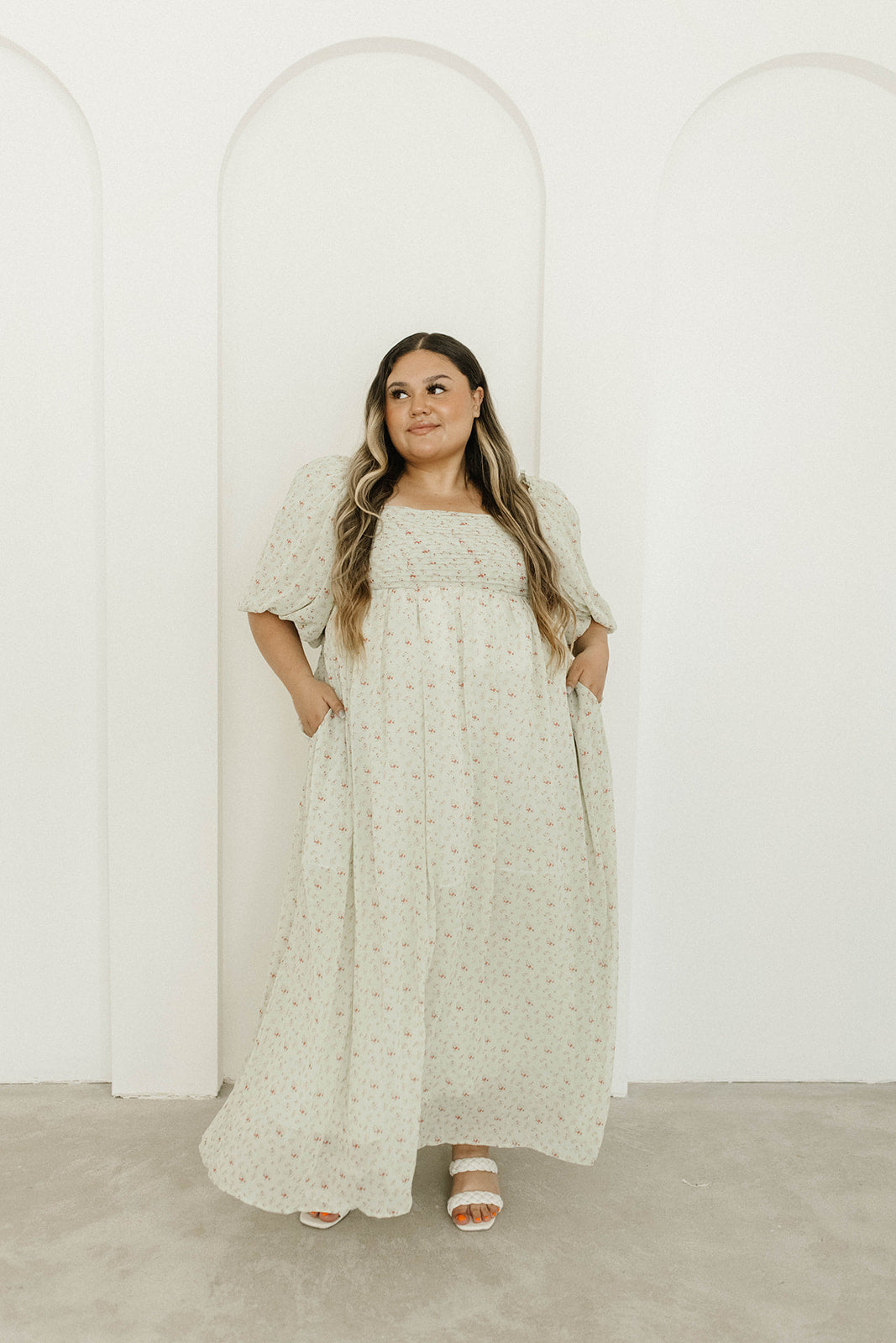 Melody Maxi Dress with Pleats and Bow Detail in Mint Floral - Bump Friendly & Inclusive Sizing (S-3XL)