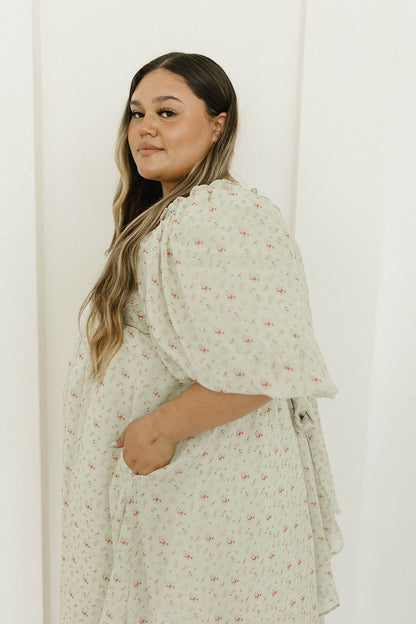 Melody Maxi Dress with Pleats and Bow Detail in Mint Floral - Bump Friendly & Inclusive Sizing (S-3XL)