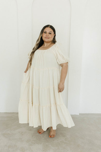 Eva Puffed Sleeve Maxi Dress in Cream - Bump Friendly & Inclusive Sizing (S-3XL)