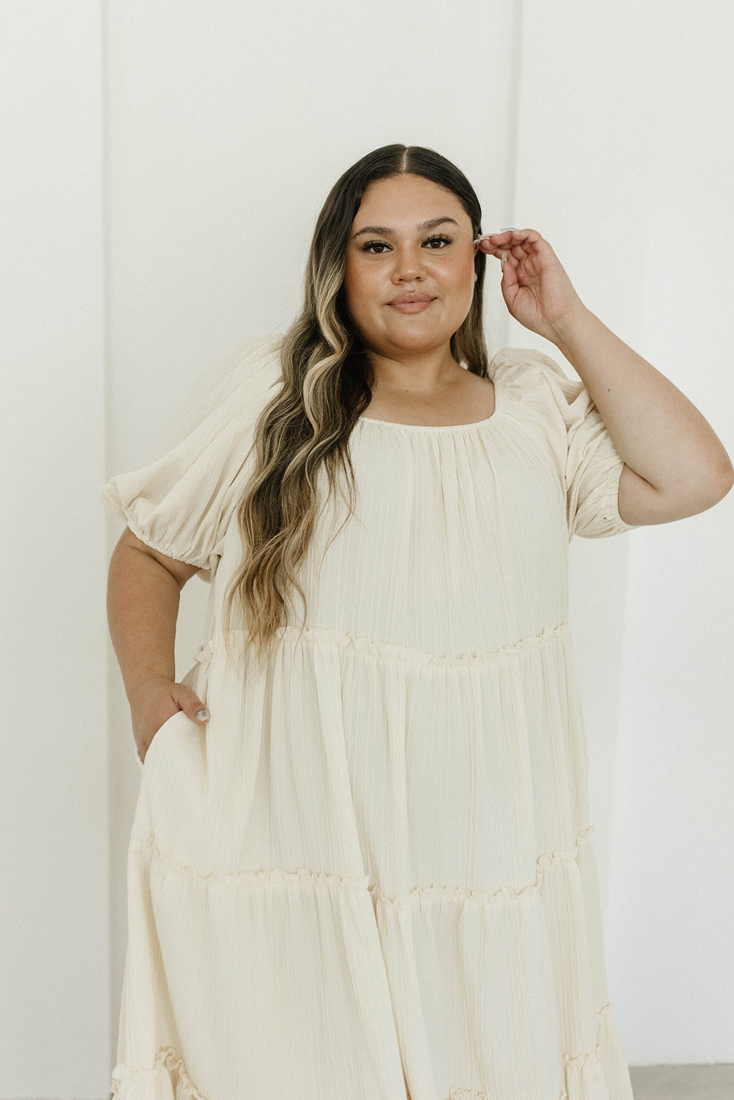 Eva Puffed Sleeve Maxi Dress in Cream - Bump Friendly & Inclusive Sizing (S-3XL)