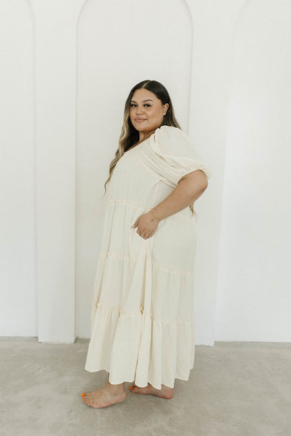 Eva Puffed Sleeve Maxi Dress in Cream - Bump Friendly & Inclusive Sizing (S-3XL)