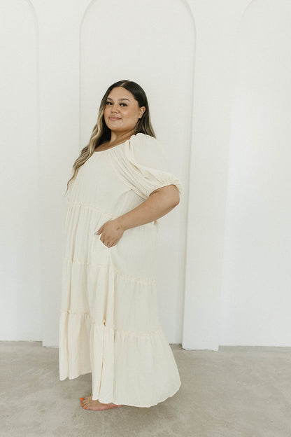 Eva Puffed Sleeve Maxi Dress in Cream - Bump Friendly & Inclusive Sizing (S-3XL)