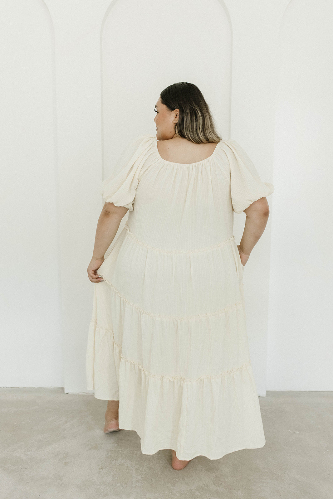 Eva Puffed Sleeve Maxi Dress in Cream - Bump Friendly & Inclusive Sizing (S-3XL)