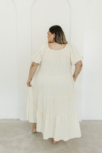 Eva Puffed Sleeve Maxi Dress in Cream - Bump Friendly & Inclusive Sizing (S-3XL)