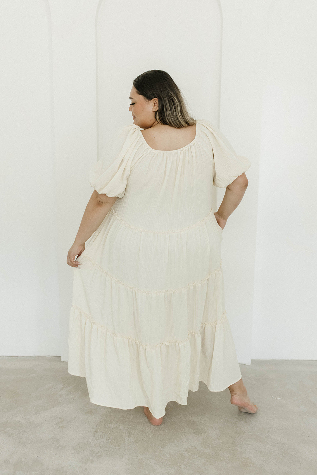 Eva Puffed Sleeve Maxi Dress in Cream - Bump Friendly & Inclusive Sizing (S-3XL)