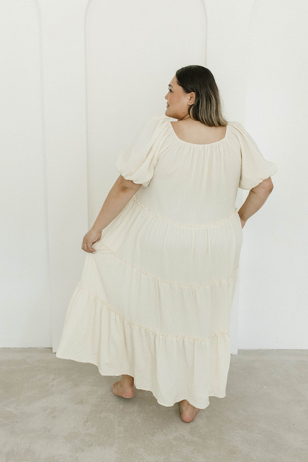 Eva Puffed Sleeve Maxi Dress in Cream - Bump Friendly & Inclusive Sizing (S-3XL)