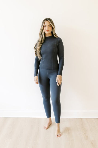 Worth the Label Long Sleeve Ribbed Seam Top in Charcoal