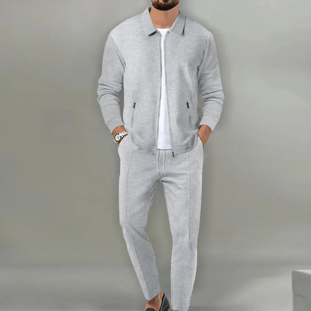 Men's beige leisure suit – stylish two-piece set with jacket & trousers
