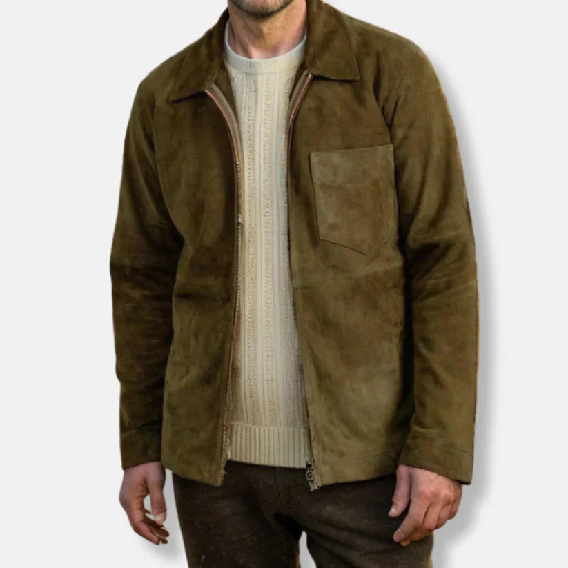 Emil – slim fit suede jacket with stand-up collar and zipper