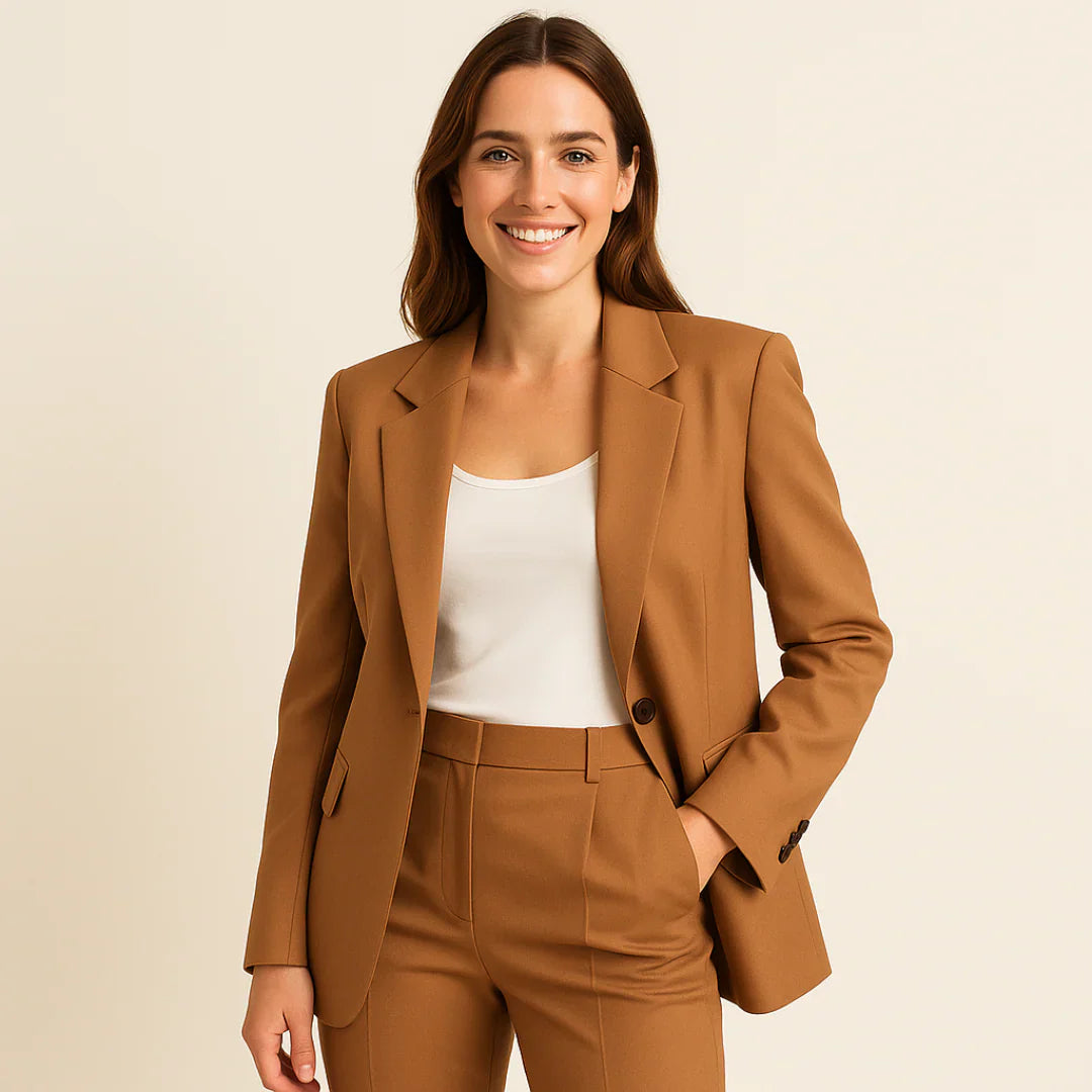Women's business suit with stylish blazer and trousers