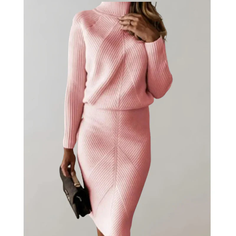 Elegant women's set with roll-neck sweater and skirt